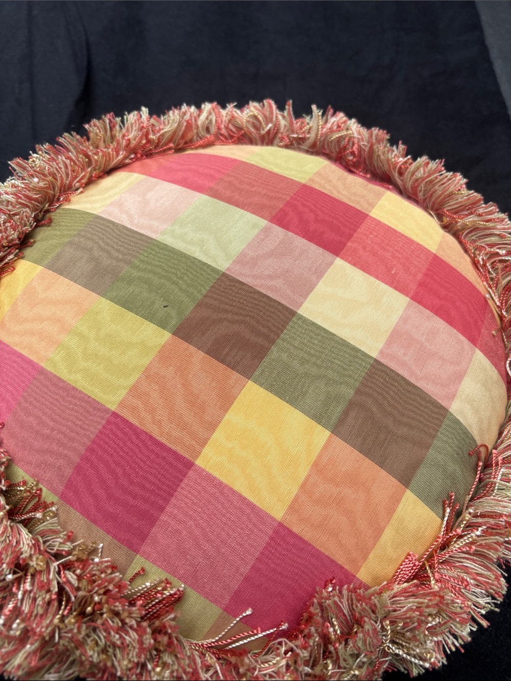 Decorative Round Fringe Accent Pillow in Coral and Cream Bella Rosa NWTs. - Picture 5 of 8